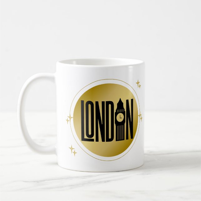 Black & Gold London Skyline Retro City Prix Kaffeetasse (Links)
