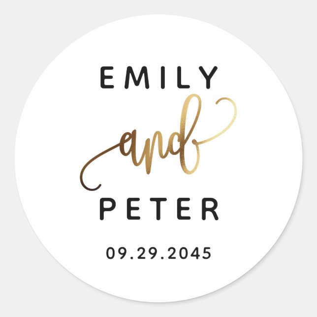 Black Gold Lovely Script Typografy Wedding Runder Aufkleber (Vorderseite)