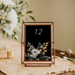 Black Gold Luxe Floral Wedding Table Card Tischnummer