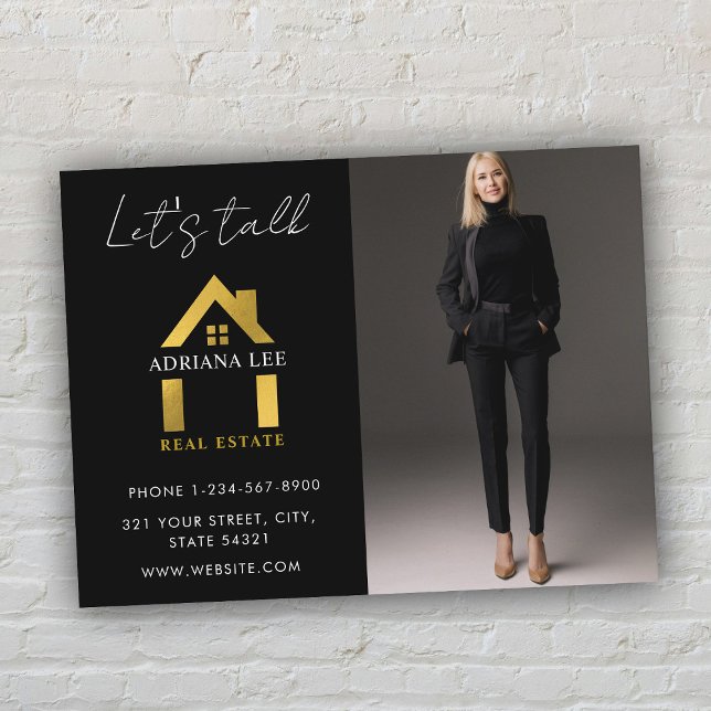 Black Gold Luxe Foto Real Anwesen House Logo Postkarte (Black Gold Luxury Photo Real Estate House Logo Postcard)