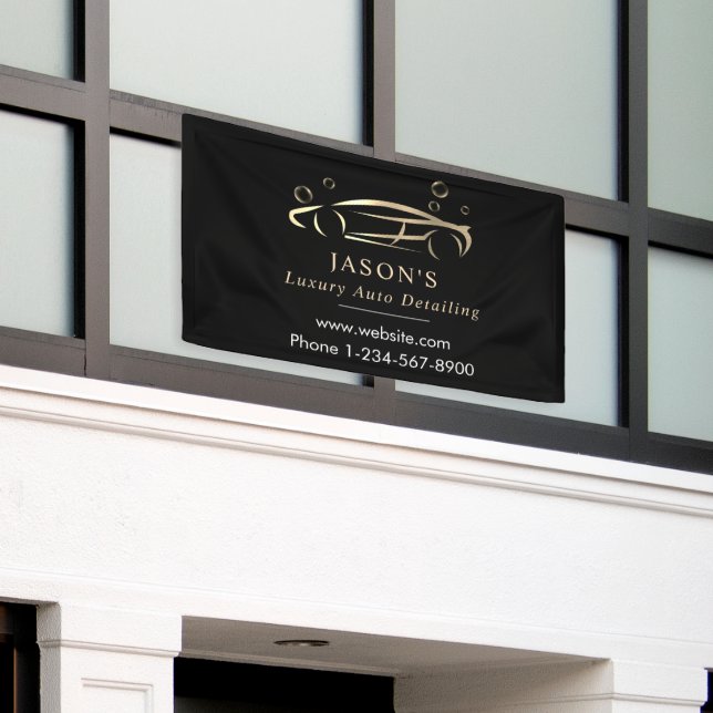 Black & Gold Luxury Auto Detailing Car Cleaning Banner (Äußeres Gebäude)