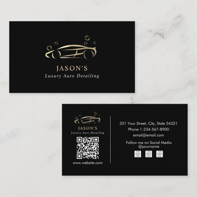 Black & Gold Luxury Auto Detailing Car Cleaning Visitenkarte (Vorne/Hinten)