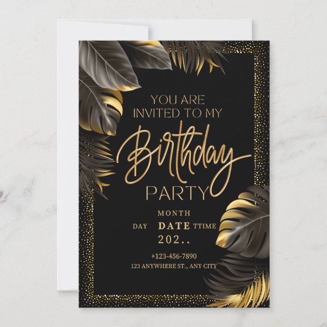 Black Gold Luxury Birthday Party Einladungskarte (Vorderseite)