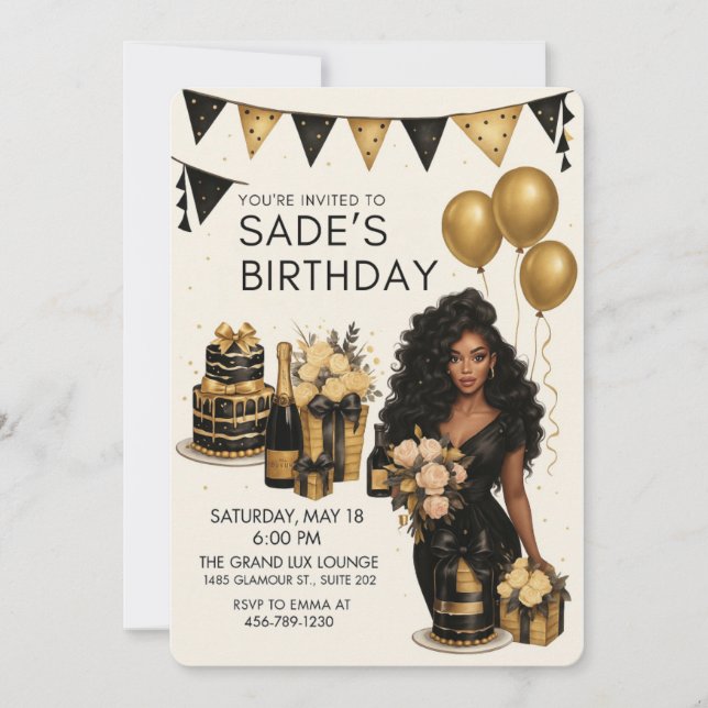 Black & Gold Luxury Birthday Party Invitation  (Devant)