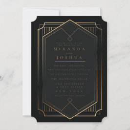 Black Gold Luxury Elegant Art Deco Wedding Einladung