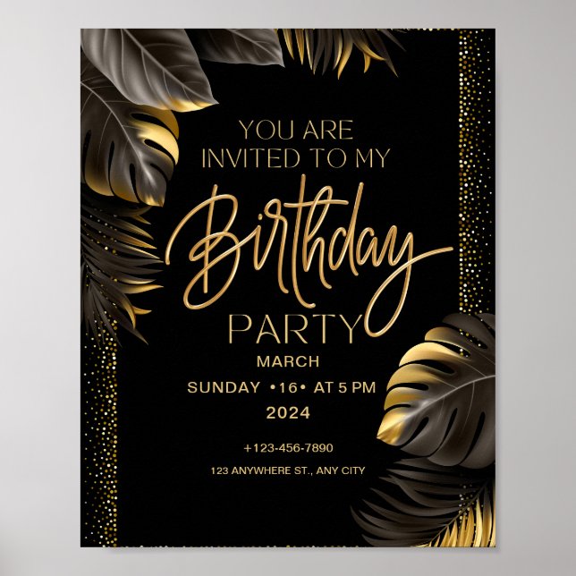 Black Gold Luxury Happy Birthday Party Poster (Vorne)