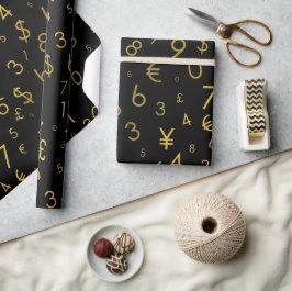Black Gold Luxury Numbers Währungssymbole Muster Geschenkpapier