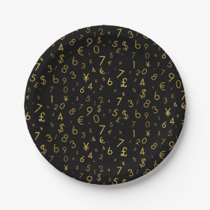 Black Gold Luxury Numbers Währungssymbole Muster Pappteller