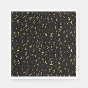 Black Gold Luxury Numbers Währungssymbole Muster Serviette