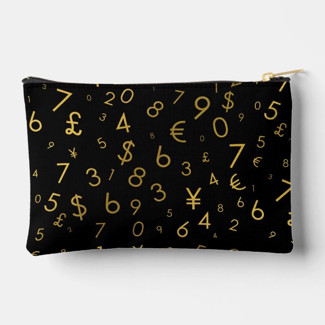 Black Gold Luxury Numbers Währungssymbole Muster Zubehörtasche (Rückseite)