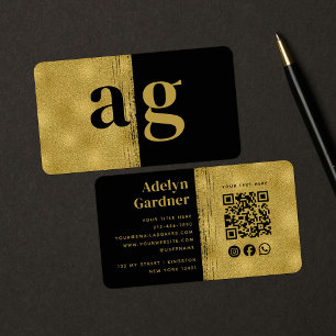 Black Gold Luxury QR Code Monogram Social Media Visitenkarte