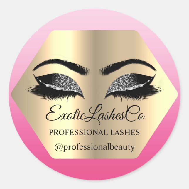 Black Gold Makeup Glitzer Lashes Makeup Brows PInk Runder Aufkleber (Vorderseite)