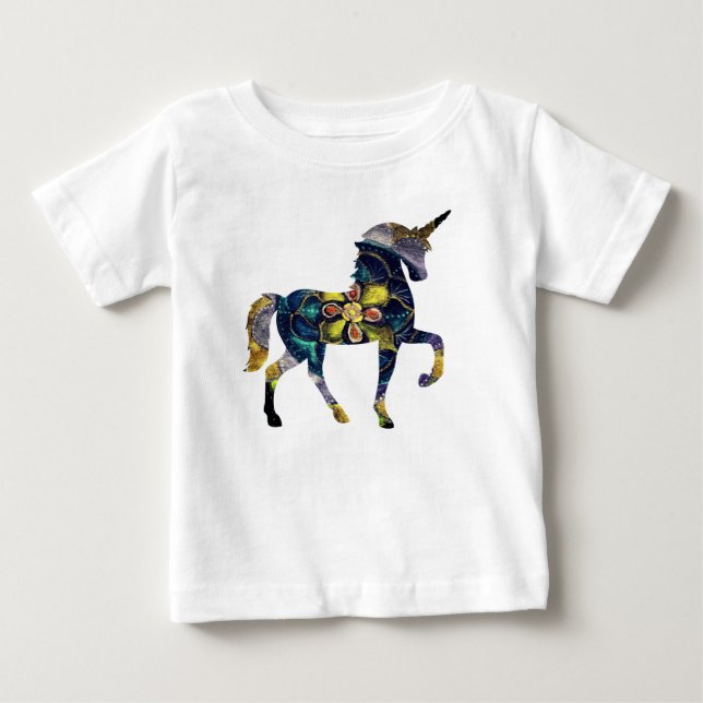 Black & Gold Mandala Einhorn Kunst, Dichtung und M Baby T-shirt (Vorderseite)