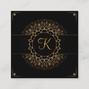 Black Gold Mandala Elegant Yoga Instructor  Quadratische Visitenkarte