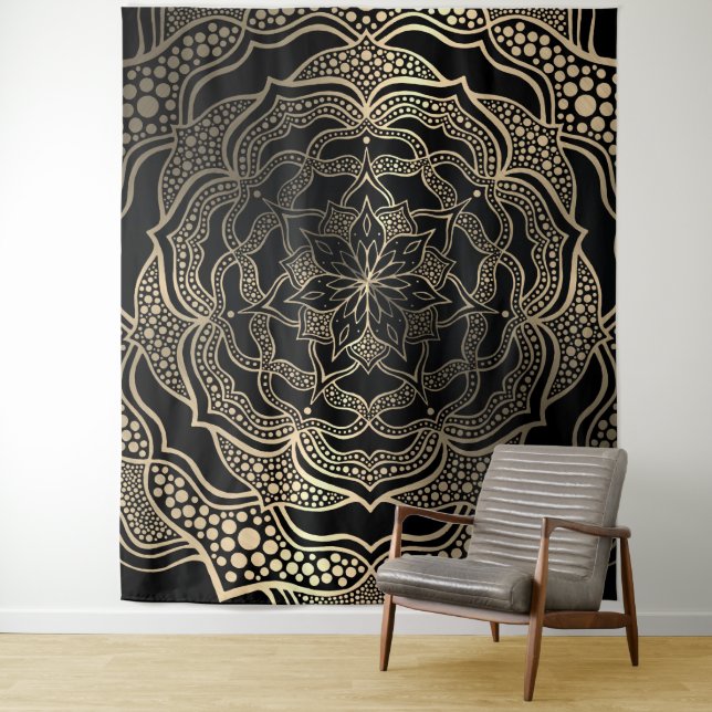 Black & Gold Mandala Schöne Stylish Foto Booth Wandteppich (Beispiel)