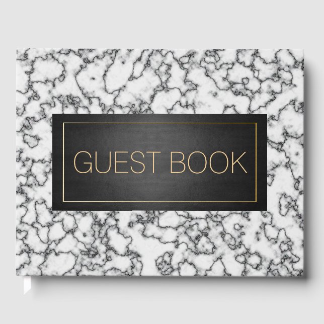 Black Gold Marble Funeral Gästebuch (Vorderseite)