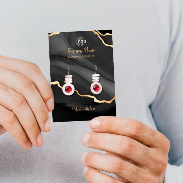 Black Gold Marble Luxury Earrings Display Card Visitenkarte (Von Creator hochgeladen)