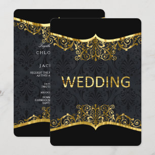 Black Gold Mariage damassé Elegant Invitation Fron