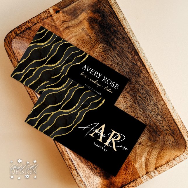 Black Gold Marmor Agate Kosmetologe Beauty Visitenkarte (Von Creator hochgeladen)