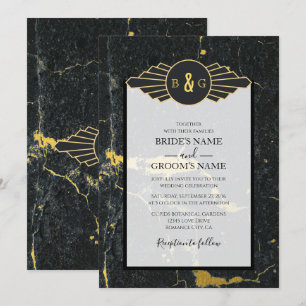 Black Gold Marmor Art Deco Hochzeit Einladung