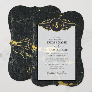 Black Gold Marmor Art Deco Hochzeit Einladung