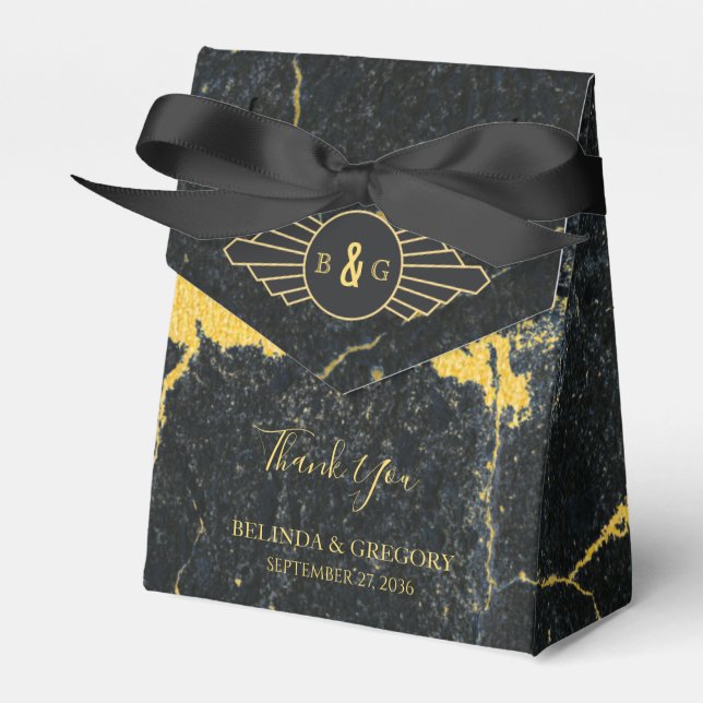 Black Gold Marmor Art Deco Hochzeit Geschenkschachtel (Vorderseite)