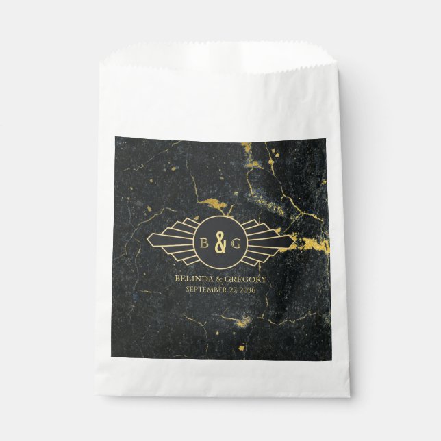 Black Gold Marmor Art Deco Hochzeit Geschenktütchen (Vorderseite)