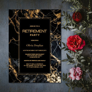 Black Gold Marmor Rentirement Party Einladung