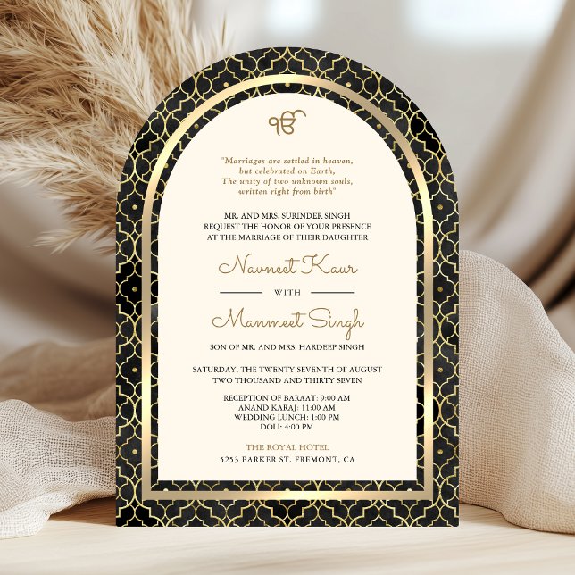 Black Gold marokkanische QR Code Sikh Arch Wedding Einladung (Von Creator hochgeladen)