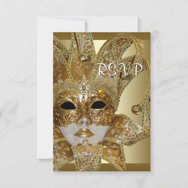 Black Gold Masquerade Party UAWG RSVP Karte (Vorderseite)