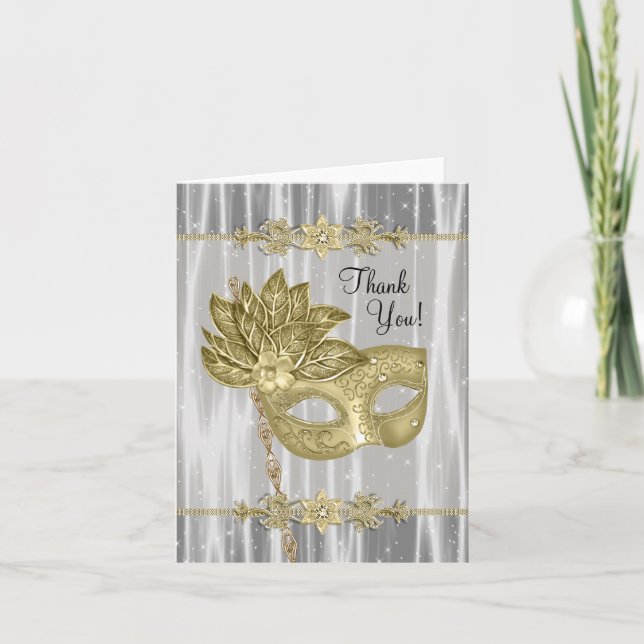 Black Gold Masquerade Party Vielen Dank Karten (Vorderseite)