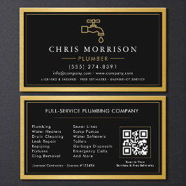 Black Gold Metallic Plumber Contractor QR Code Visitenkarte