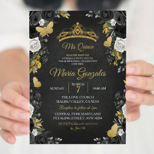Black & Gold Mexican Charra Mis XV Anos Birthday Einladung