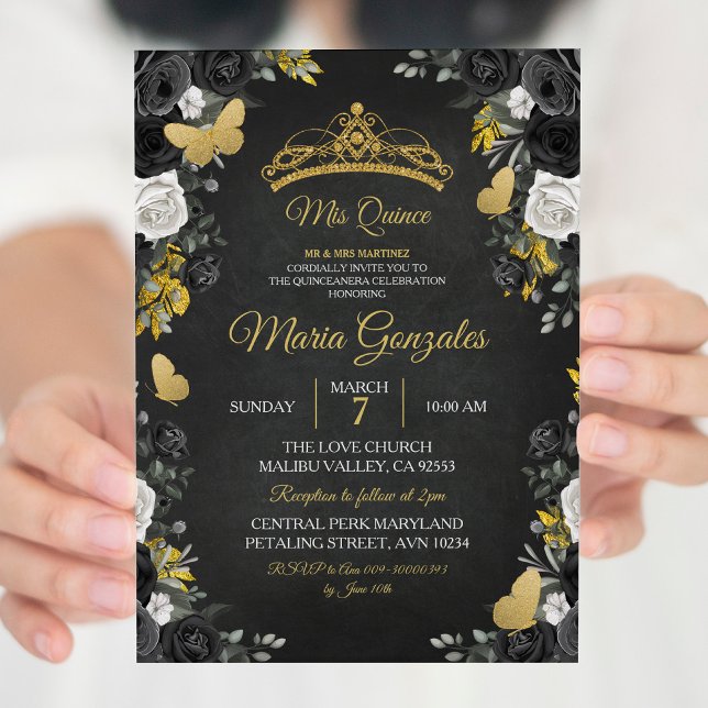 Black & Gold Mexican Charra Mis XV Anos Birthday Einladung (Von Creator hochgeladen)