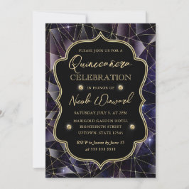 Black & Gold Midnight Crystal Galaxy Quinceanera Einladung