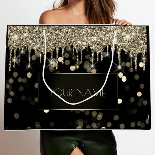 Black Gold Minimal Name Luxury Branding Tropfen Große Geschenktüte