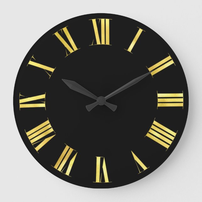 Black Gold Minimalism Roman Zahlen Große Wanduhr (Vorderseite)