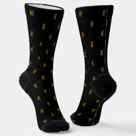 Black & Gold Minimalist Modern Initials Monogram Socken
