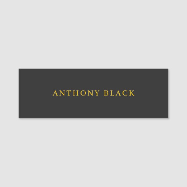 Black & Gold Minimalist Plain Elegant Own Name Namensschild (Vorderseite)