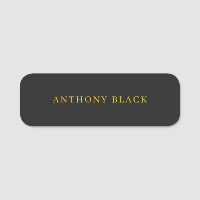 Black & Gold Minimalist Plain Elegant Own Name Namensschild (Vorderseite)