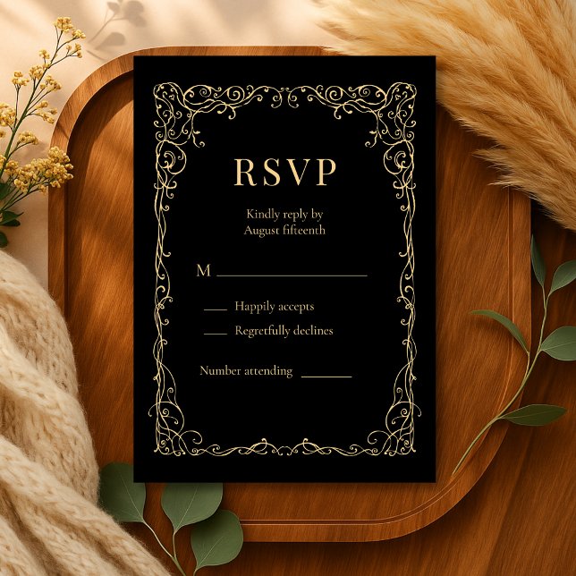 Black Gold Minimalist Wedding RSVP  Karte (Von Creator hochgeladen)