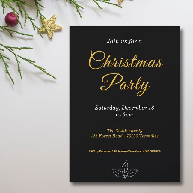 Black & Gold Minimalistische Weihnachtsfeier Party Einladung (Black & Gold Minimalist Christmas Party Invitation)