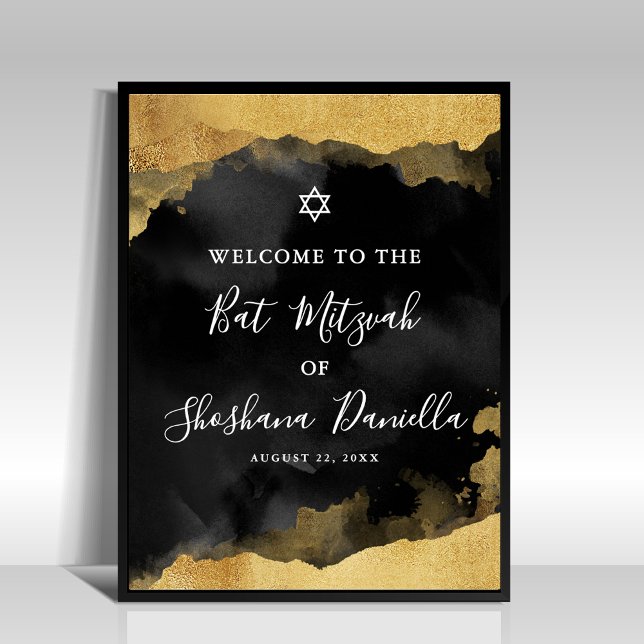 Black Gold Mitzvah Begrüßungszeichen Poster (Black Gold Mitzvah Welcome Sign)