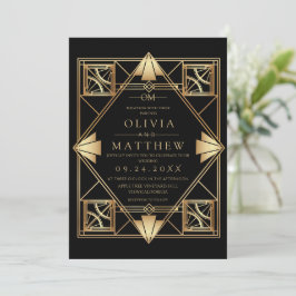 Black & Gold Modern Art Deco Wedding Invitation  Einladung