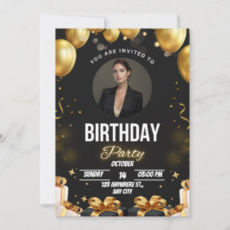 Black Gold Modern Birthday Party Invitations Einladung