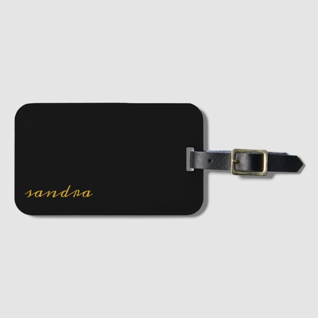 Black Gold Modern Chic Script Girly Monogram Name Gepäckanhänger (Vorderseite (Horizontal))
