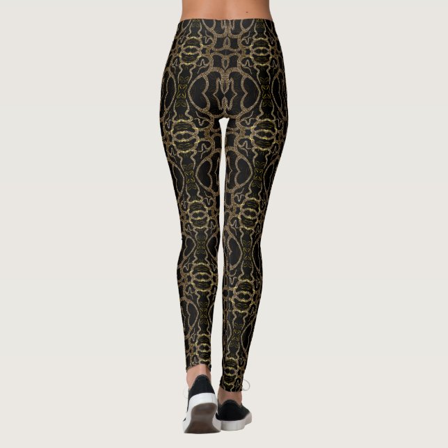 Black Gold Modern Floral Leggings (Dos)