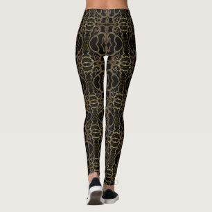 Black Gold Modern Floral Leggings - Golden Art