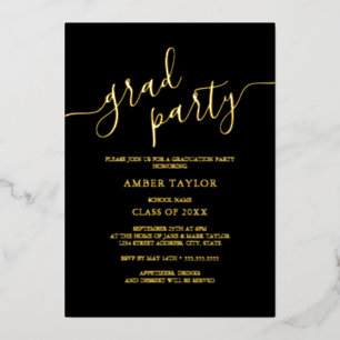 Black Gold Modern Graduation Party Folieneinladung
