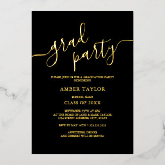 Black Gold Modern Graduation Party Folieneinladung